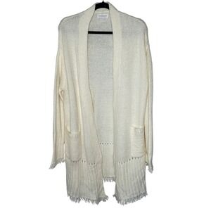 Velvet by Graham & Spencer Cream Fringe Knit Cardigan Sweater Women's Large‎